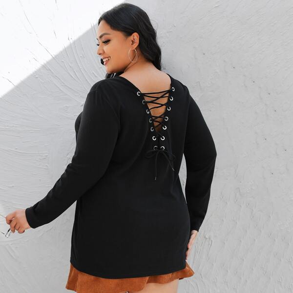 

Plus Grommet Lace-up Solid Tee, Black