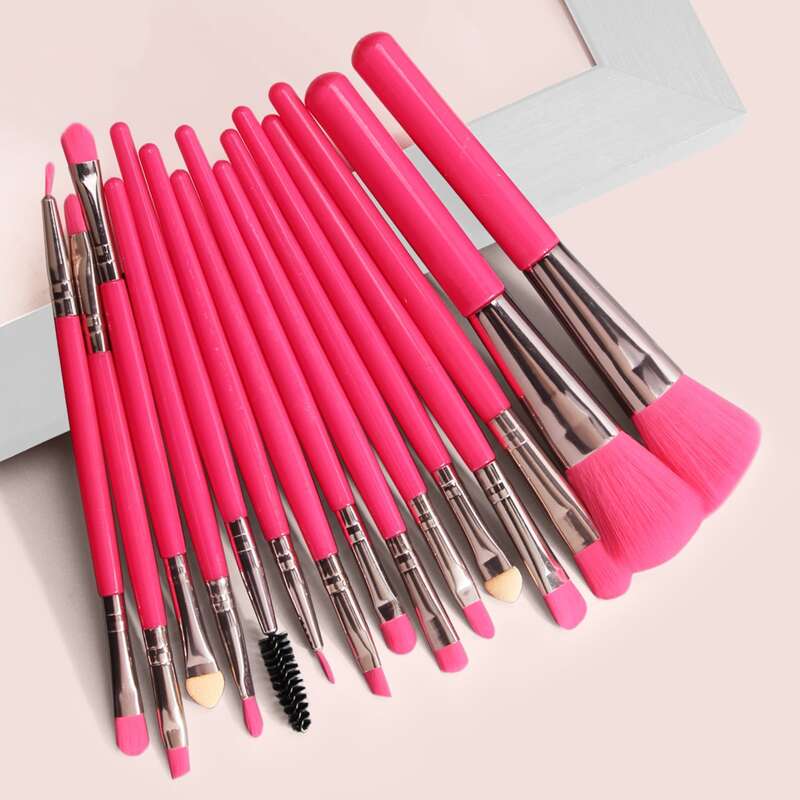 

15pcs Makeup Brush Set, Hot pink