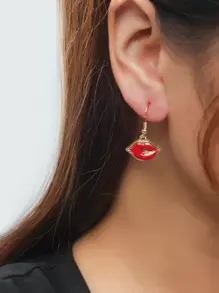 Women Fashion Red Lip Dangle Earrings - Red - View 2