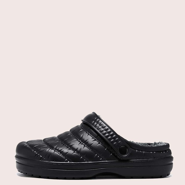 

Men Stitch Detail Two Way Wear Fluffy Slippers, Black