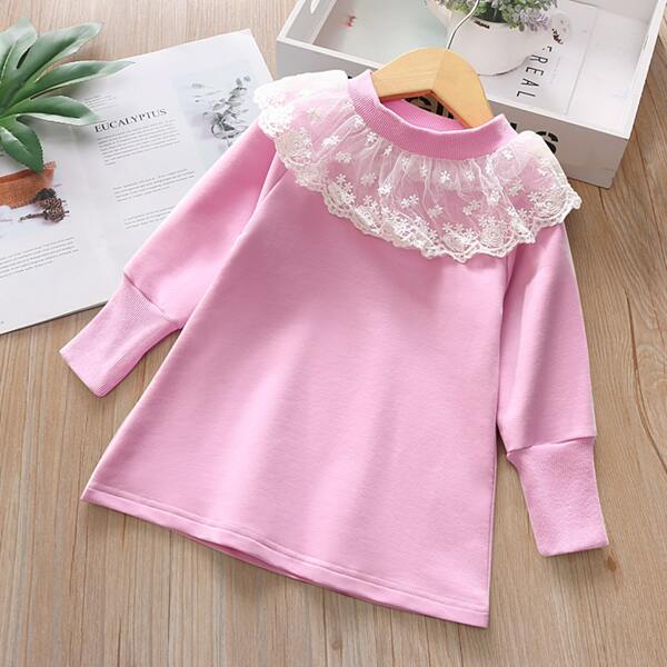 

Toddler Girls Lace Trim Sweatshirt, Baby pink