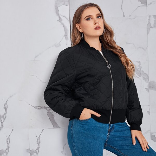 

Plus Zip Up Padded Bomber Jacket, Black