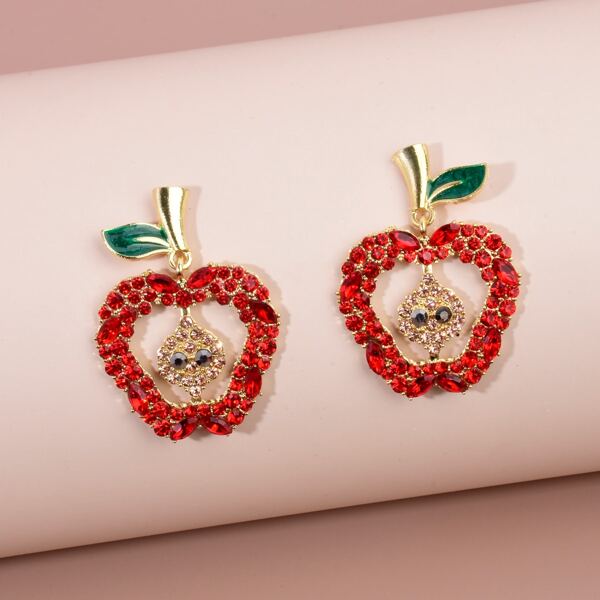 

Rhinestone Apple Drop Earrings, Red