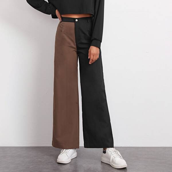 

High Waist Two Tone Wide Leg Pants, Multicolor