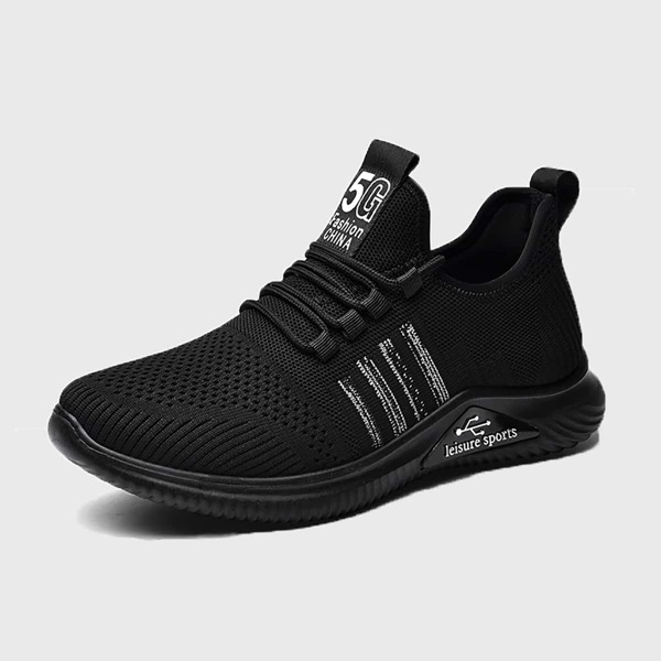 

Men Lace Up Decor Striped Graphic Knit Sneakers, Black and white