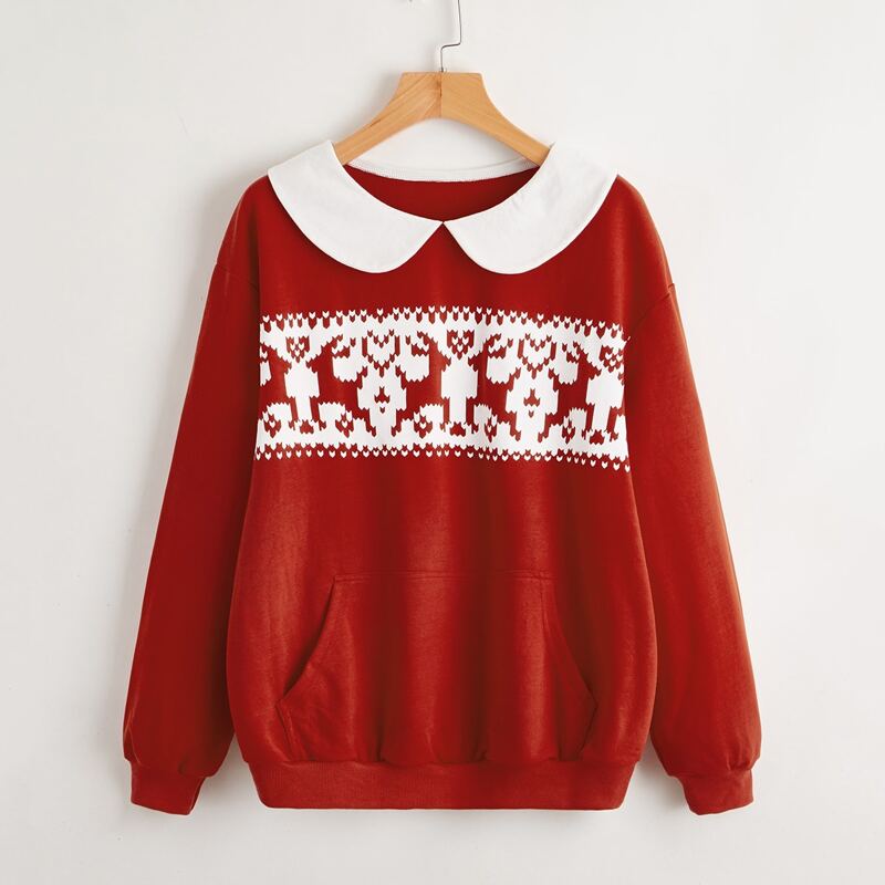 

Christmas Ugly Print Oversized Sweatshirt, Red