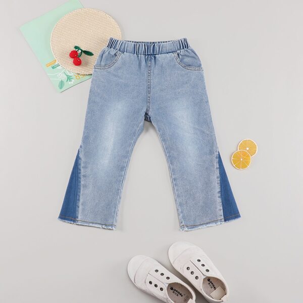 

Toddler Girls Raw Hem Colorblock Jeans, Light wash
