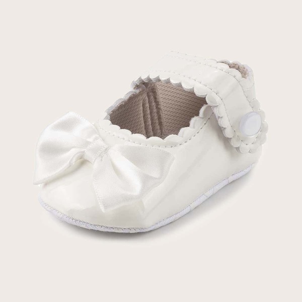 

Baby Girl Bow Decor Velcro Strap Flats, White