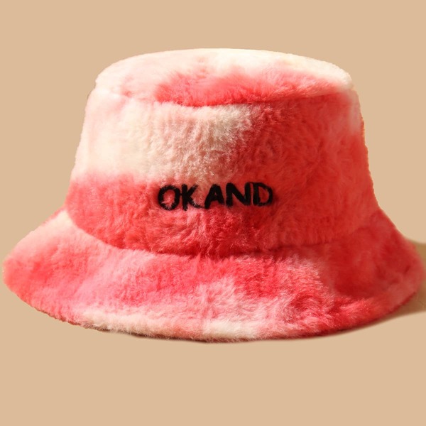 

Letter Embroidery Fluffy Bucket Hat, Multicolor