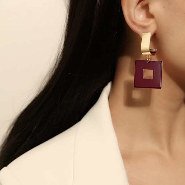 

Square Drop Earrings, Red