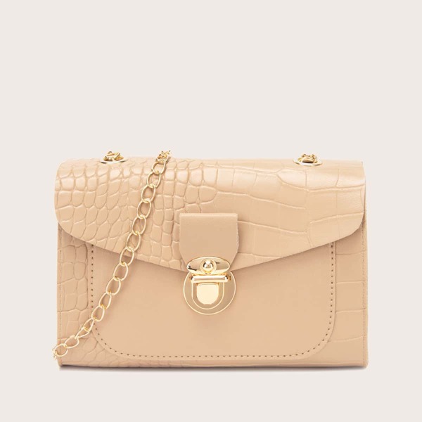 

Croc Embossed Push Lock Chain Bag, Khaki