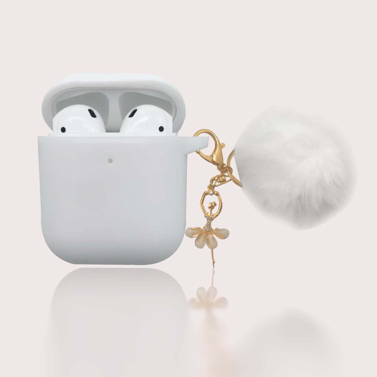 Pom-pom Charm AirPods Case, White