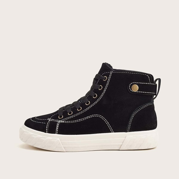 

Lace Up Front High Top Warm Sneakers, Black