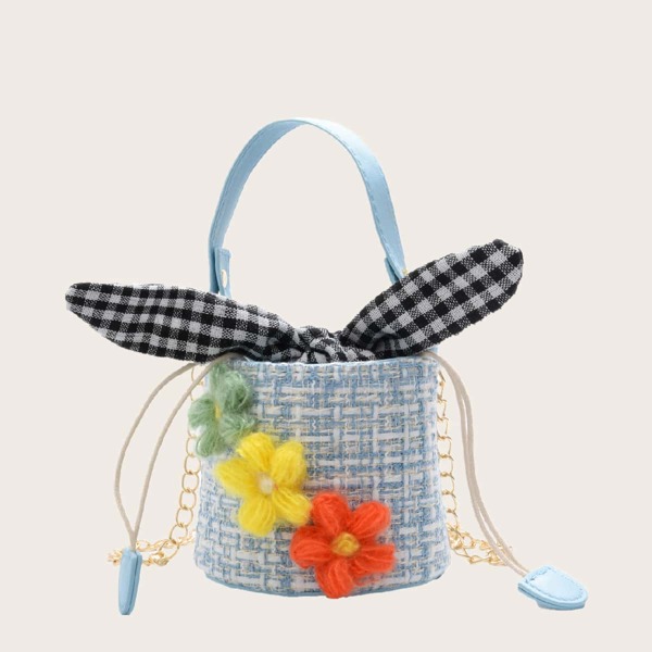 

Mini Girls Floral Decor Bucket Bag, Blue