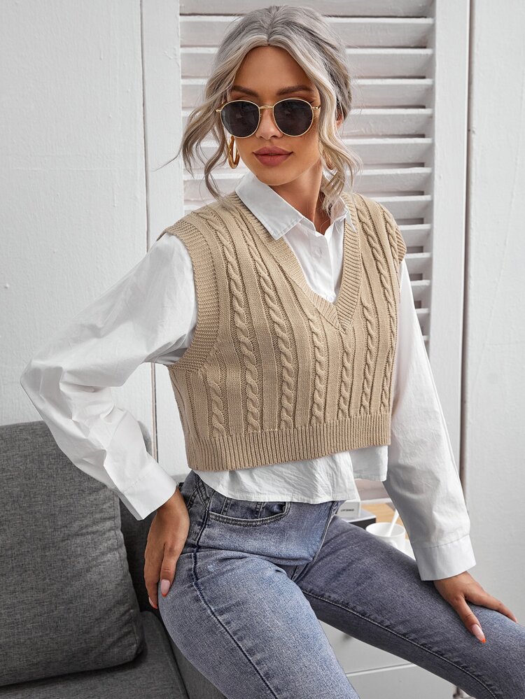 Cable Knit V-neck Sweater Vest