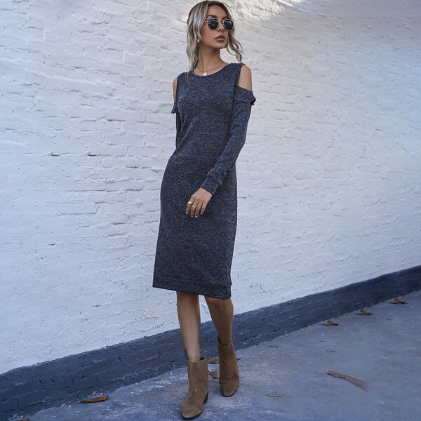 

Cold Shoulder Marled Knit Dress, Dark grey