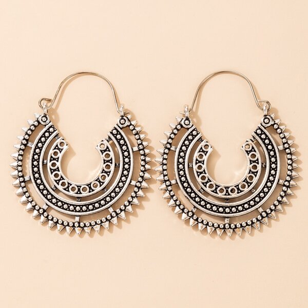 

Bohemian Hollow Out Hoop Earrings, Antique silver