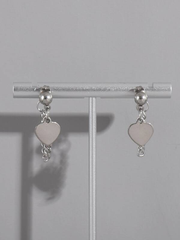 1pc Heart & Chain Drop Earrings, Stainless Steel Jewelry SHEIN USA