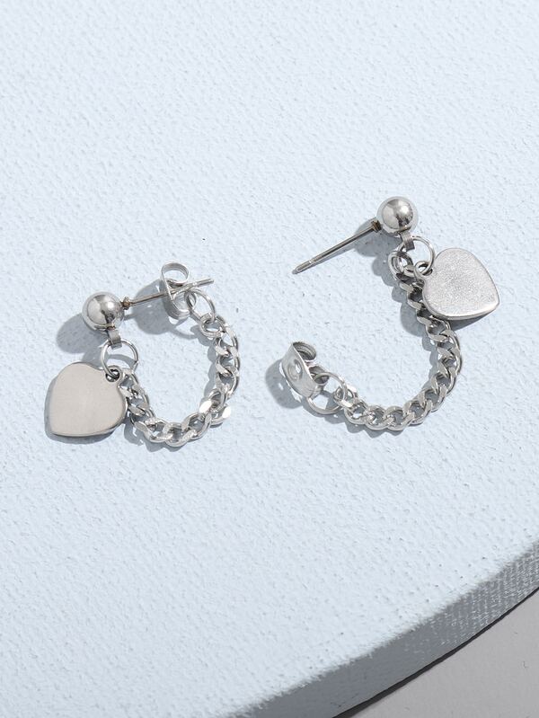 1pc Heart & Chain Drop Earrings, Stainless Steel Jewelry SHEIN USA