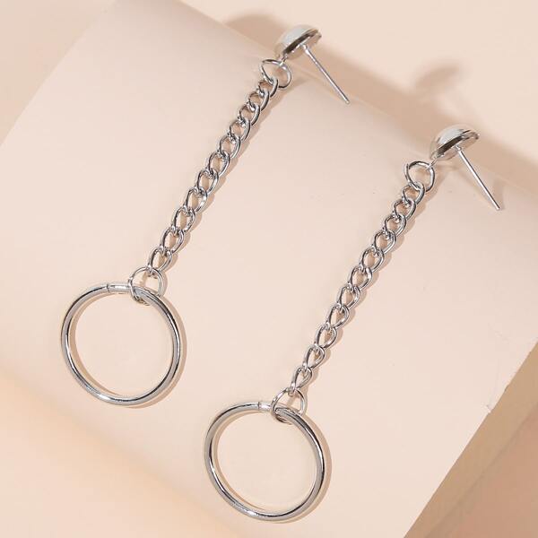 

Round Decor Chain Drop Earrings, Silver