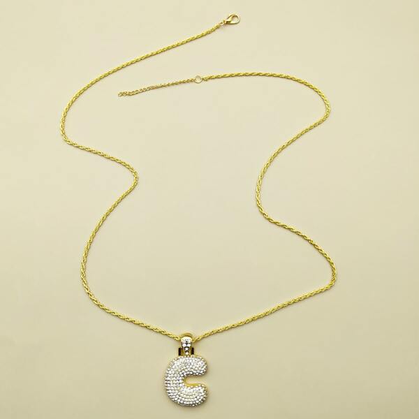 

Rhinestone Letter Charm Necklace, Gold