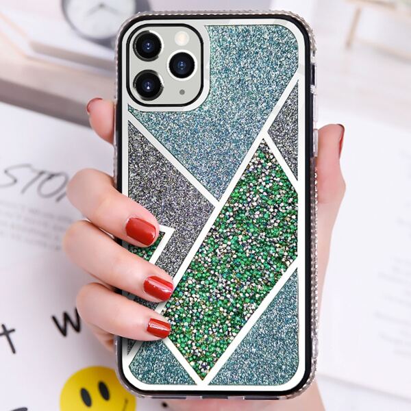 

Rhinestone Decor Geometric iPhone Case, Green