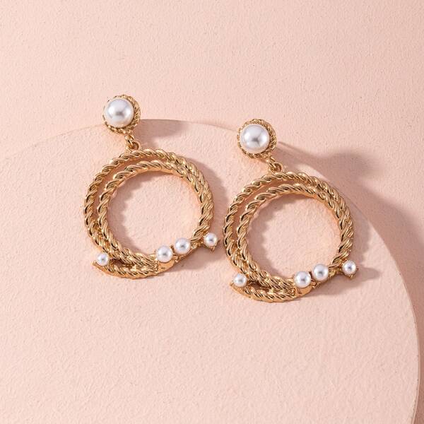 

Faux Pearl Decor Round Drop Earrings, Gold