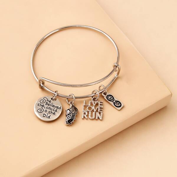 

Letter Charm Bangle, Silver