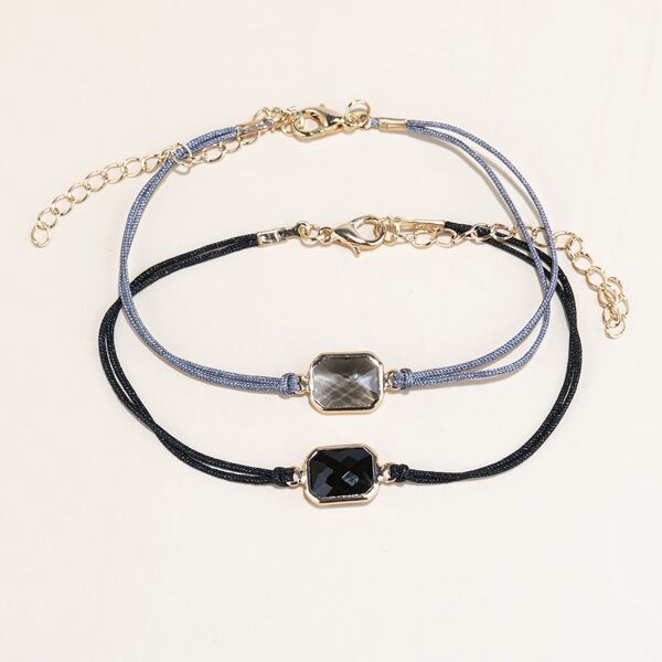 

2pcs Geo Decor String Bracelet, Multicolor