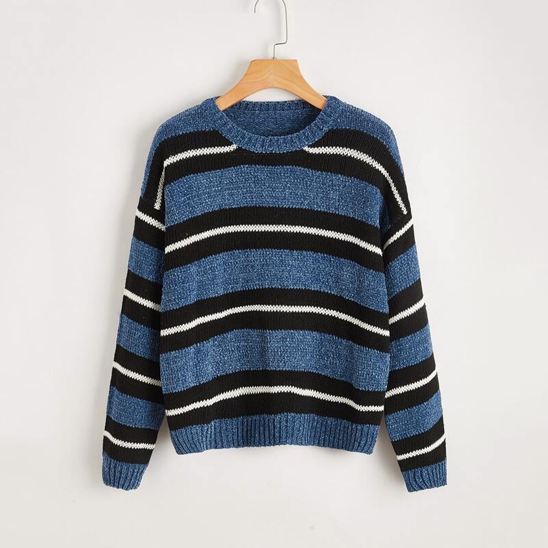 

Striped Pattern Chenille Sweater, Multicolor