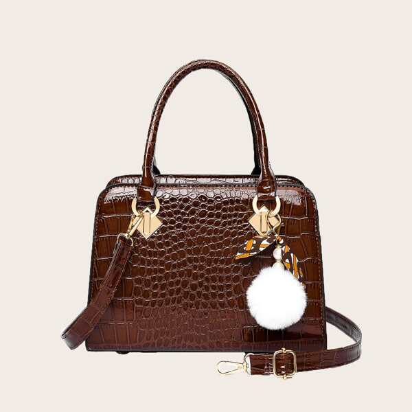 

Croc Embossed Duffle Bag, Brown