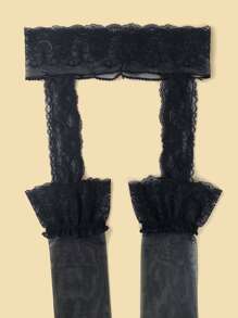 Lace Suspender Stockings - Black - View 5