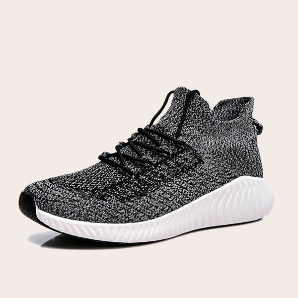 

Men Lace Up Decor Knit Chunky Sneakers, Grey