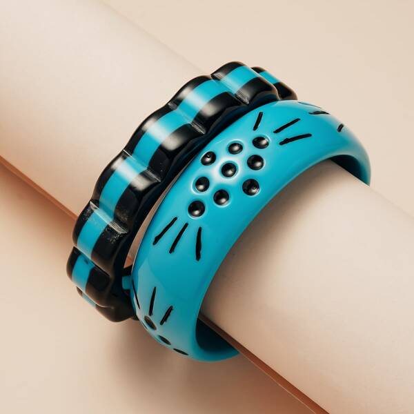 

2pcs Color Block Bangle, Multicolor