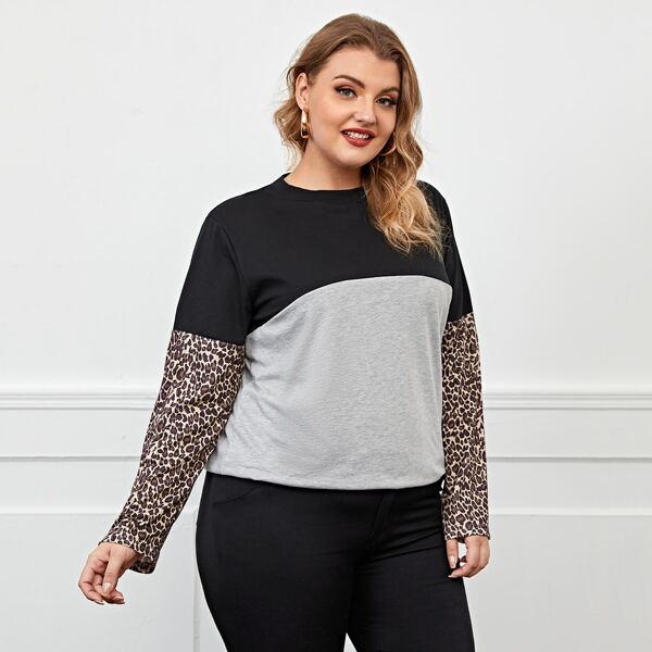

Plus Contrast Leopard Color Block Tee, Multicolor
