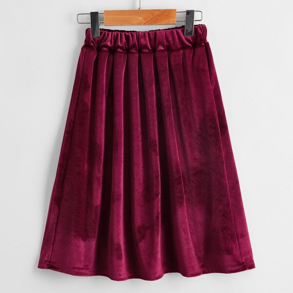 

Toddler Girl Elastic Waist Flare Velvet Skirt, Red violet