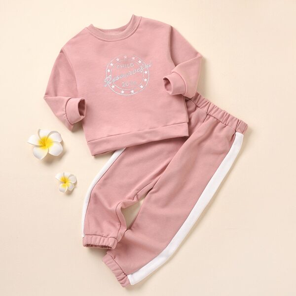 

Toddler Girls Letter And Star Print Sweatshirt & Sweatpants, Dusty pink