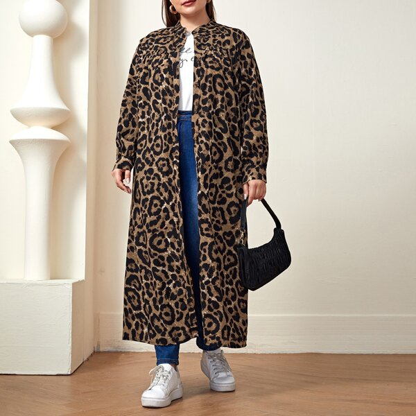 

Plus Leopard Print Button Through Longline Blouse, Multicolor