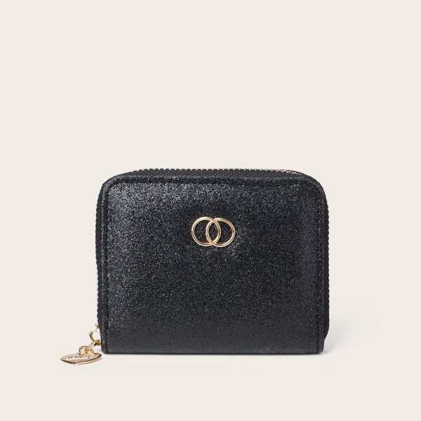 

Metal Decor Zip Around Purse, Black