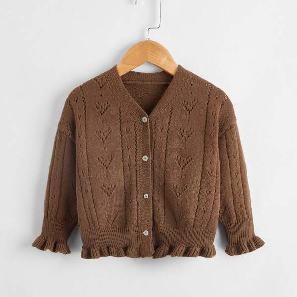 

Toddler Girl Frill Trim Button Up Cardigan, Coffee brown