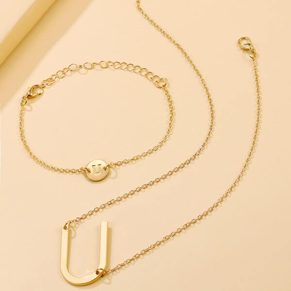 

2pcs Letter Decor Jewelry Set, Gold