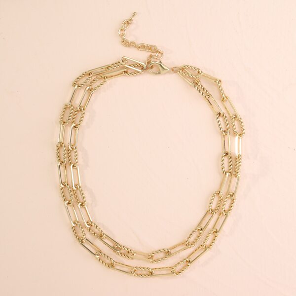 

Layered Geo Link Necklace, Gold