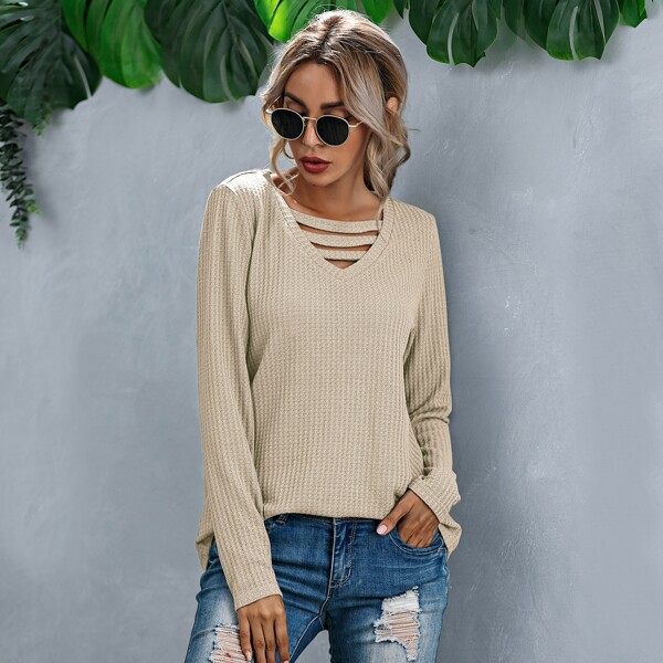 

Solid Waffle Knit Tee, Apricot