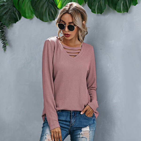 

Solid Waffle Knit Tee, Dusty pink