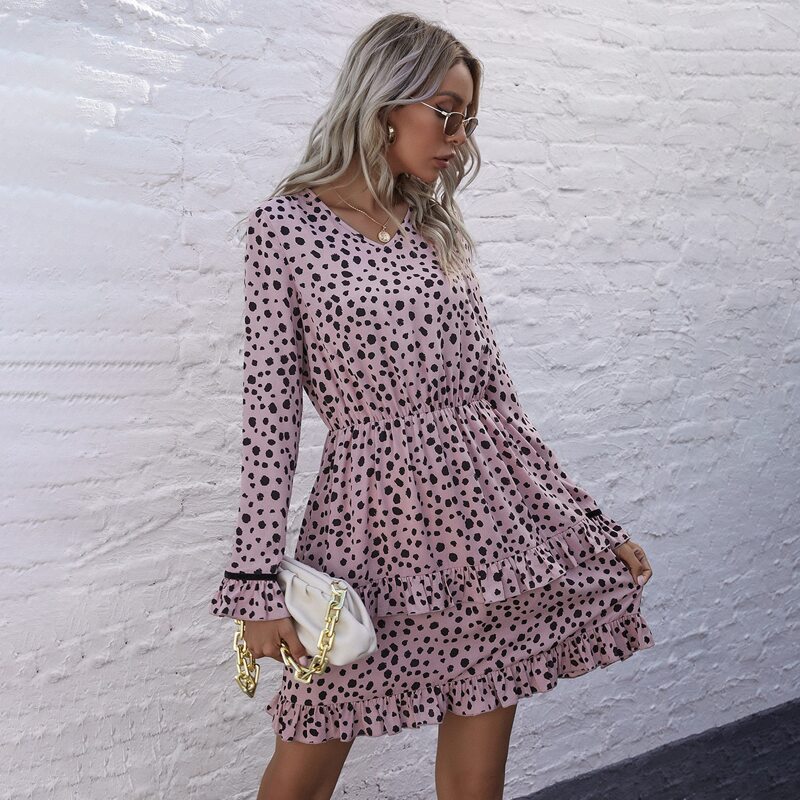 

All Over Print Tiered Layered Dress, Mauve purple