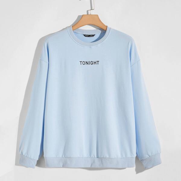 

Men Letter Graphic Drop Shoulder Sweatshirt, Pastel baby blue