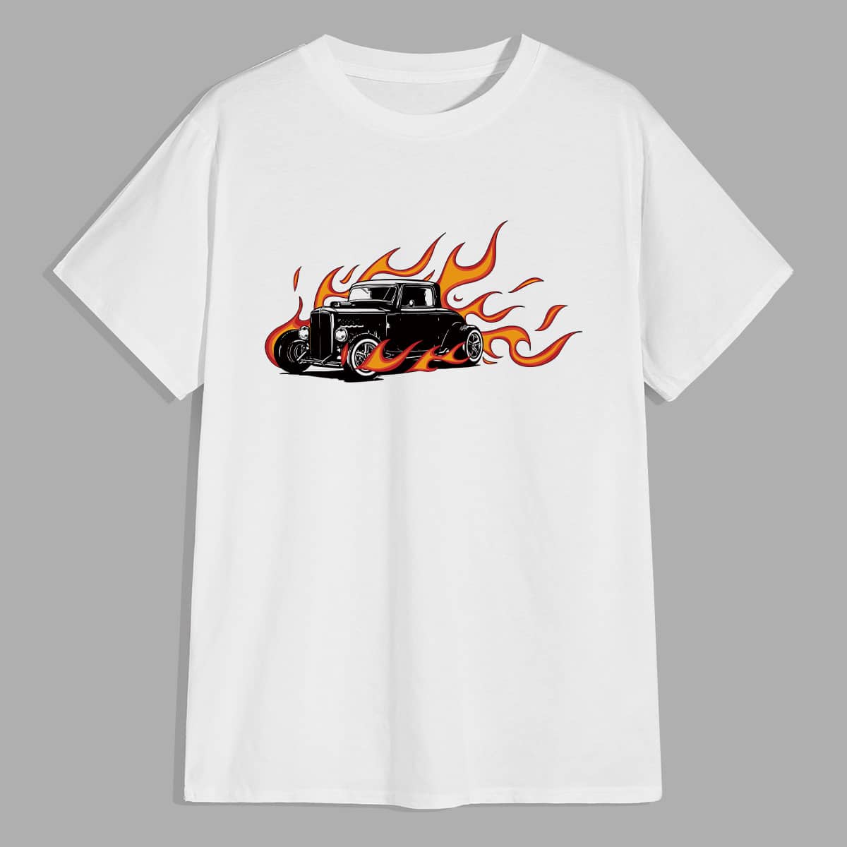 

Guys Car And Fire Print Tee, White