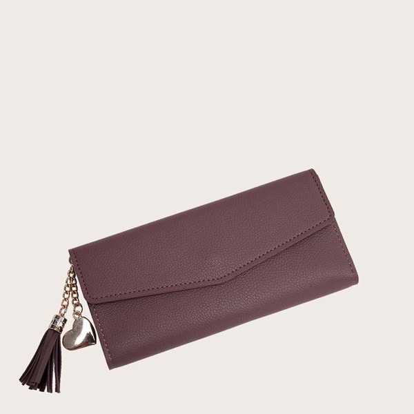 

Tassel Decor Fold Over Purse, Brown
