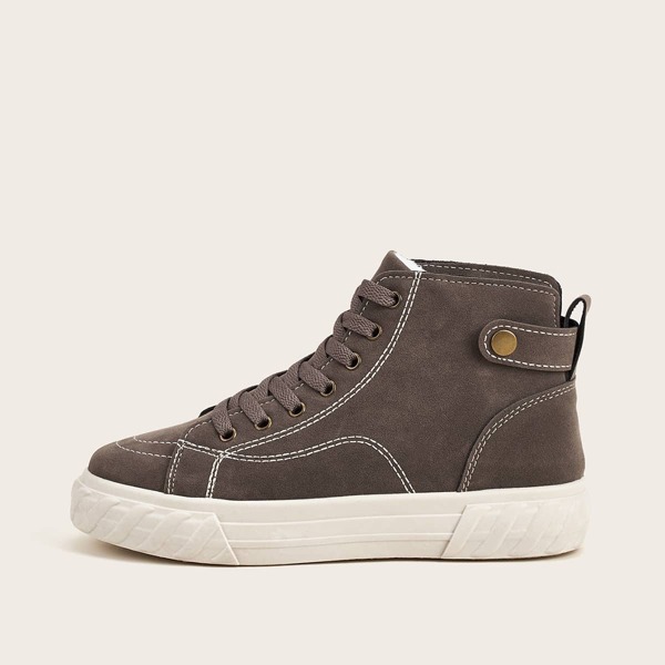 

Lace Up Front High Top Warm Sneakers, Coffee brown