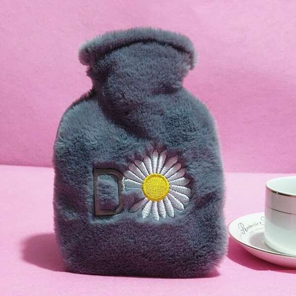 

Daisy Embroidery Hot Water Bag, Grey